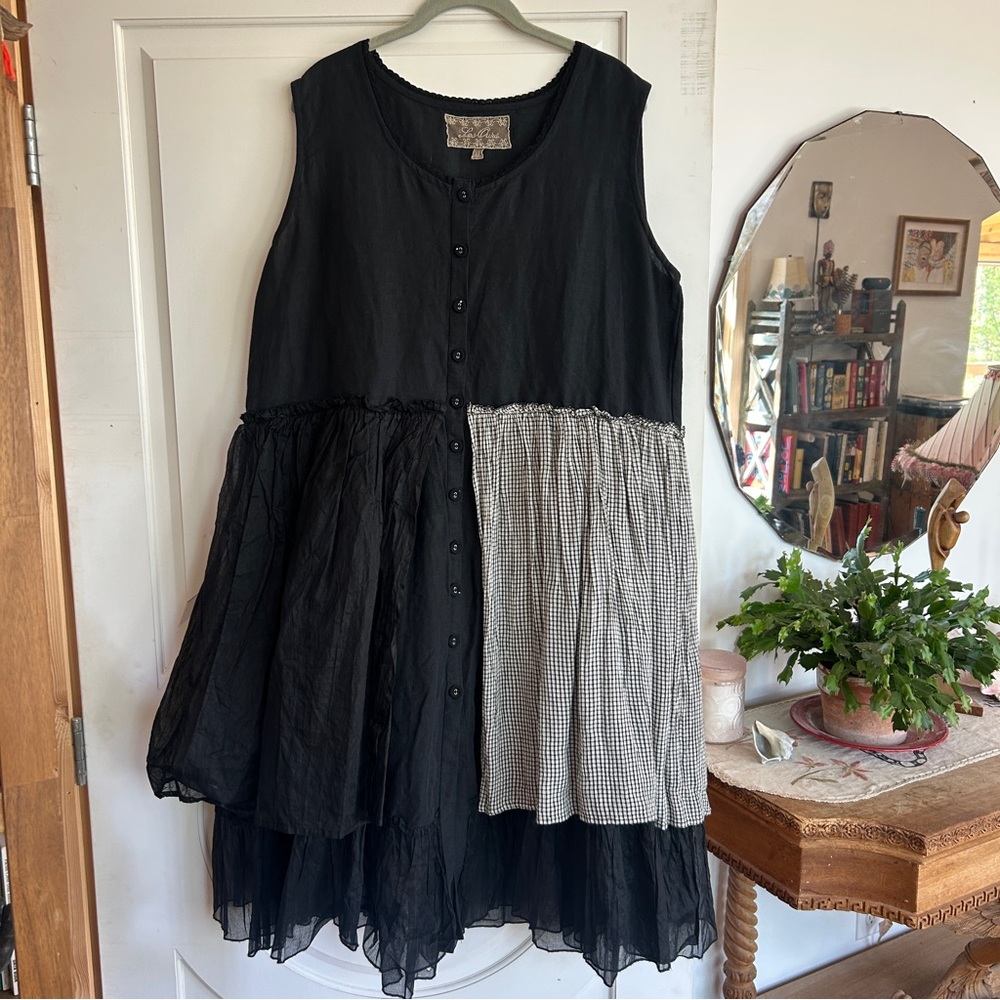 Les Ours French Boutique: Black Gingham Summer Layered Lagenlook Dress